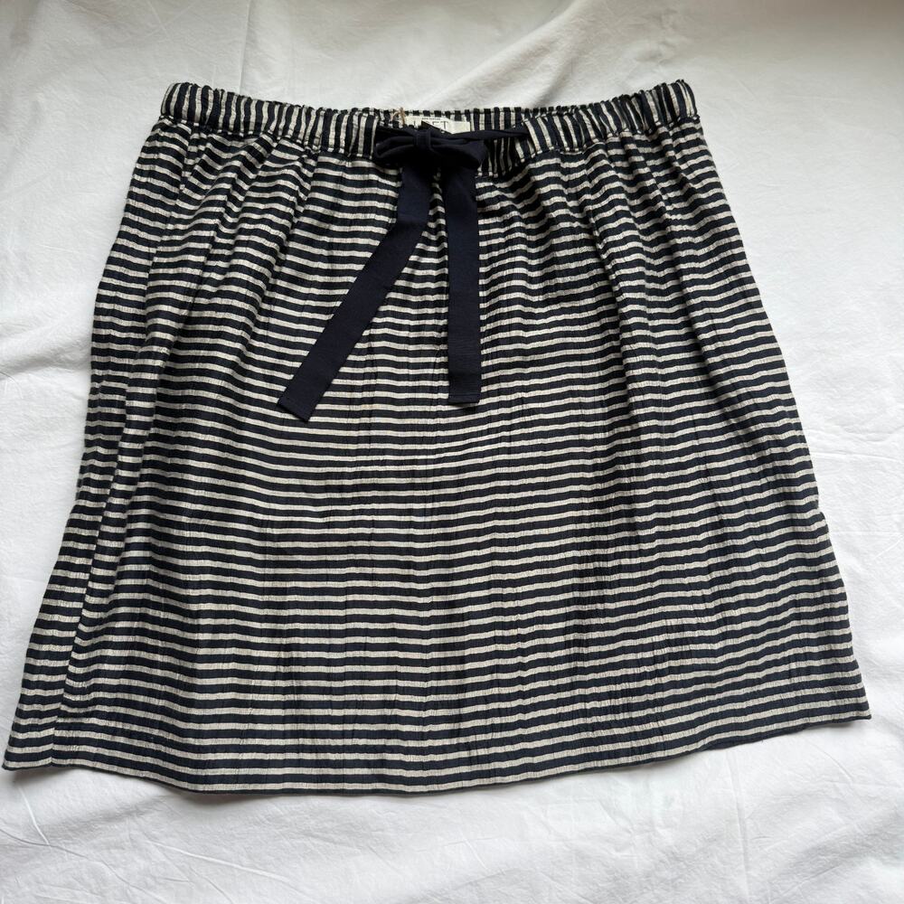 Loft Linen Blend Striped Mini Skirt Navy Beige Coastal Preppy Size L